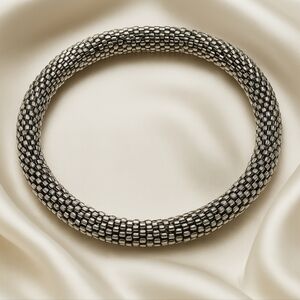 Silver Tone Mesh Coil Bracelet – Textured Metallic Statement Jewelry for Women